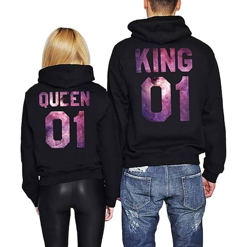 King Queen Couple Hoodies Matching Couple Sweaters His and Her Hoodie Pullover