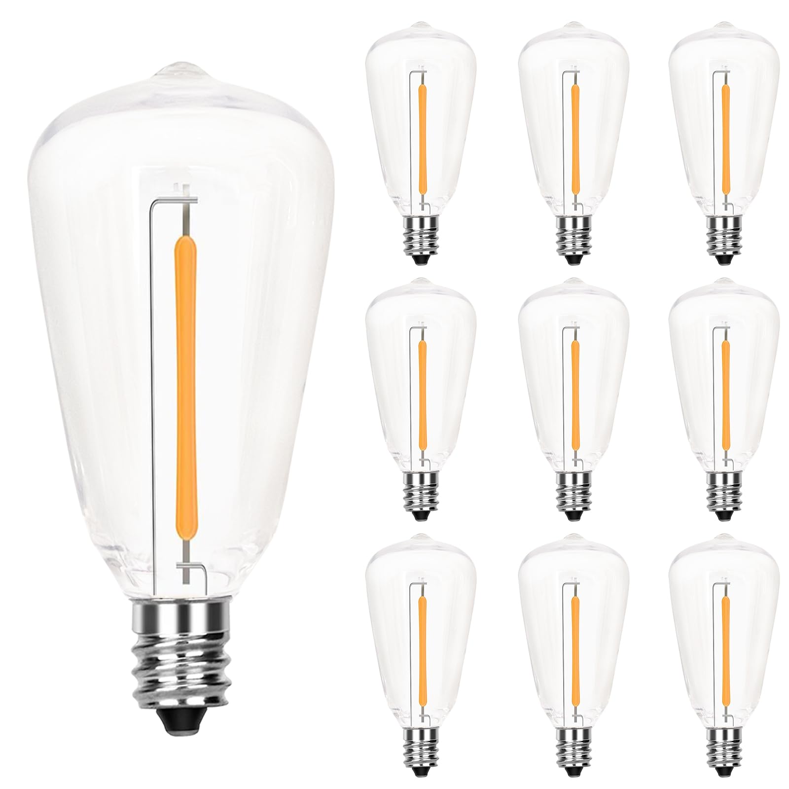 Edison LED Light Bulbs,10 Pack ST38 Clear Replacement Bulbs Fits C7 E12 Screw Base Light,Vintage 0.6W Dimmable Waterproof Bulbs for Indoor Outdoor Patio String Lights