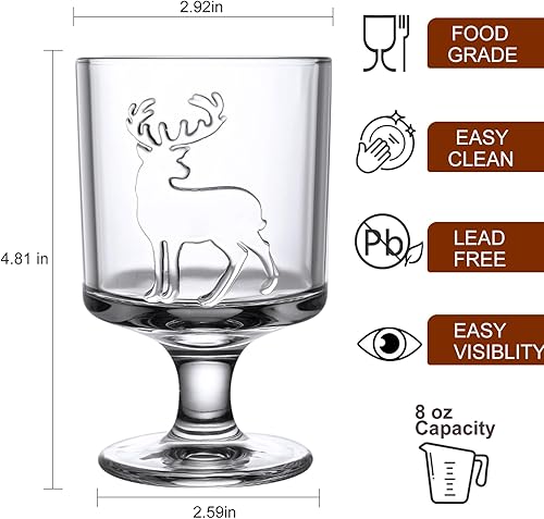 Miniatura 2 de Copas de vino vintage de 8 onzas, juego de 4 copas de agua con alce en relieve, encantadoras copas de Navidad de 8.5 fl oz para jugo, bebidas