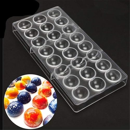 Molde de chocolate de policarbonato con forma de media bola de 24 cavidades, molde de chocolate transparente, bandeja de hornear de chocolate