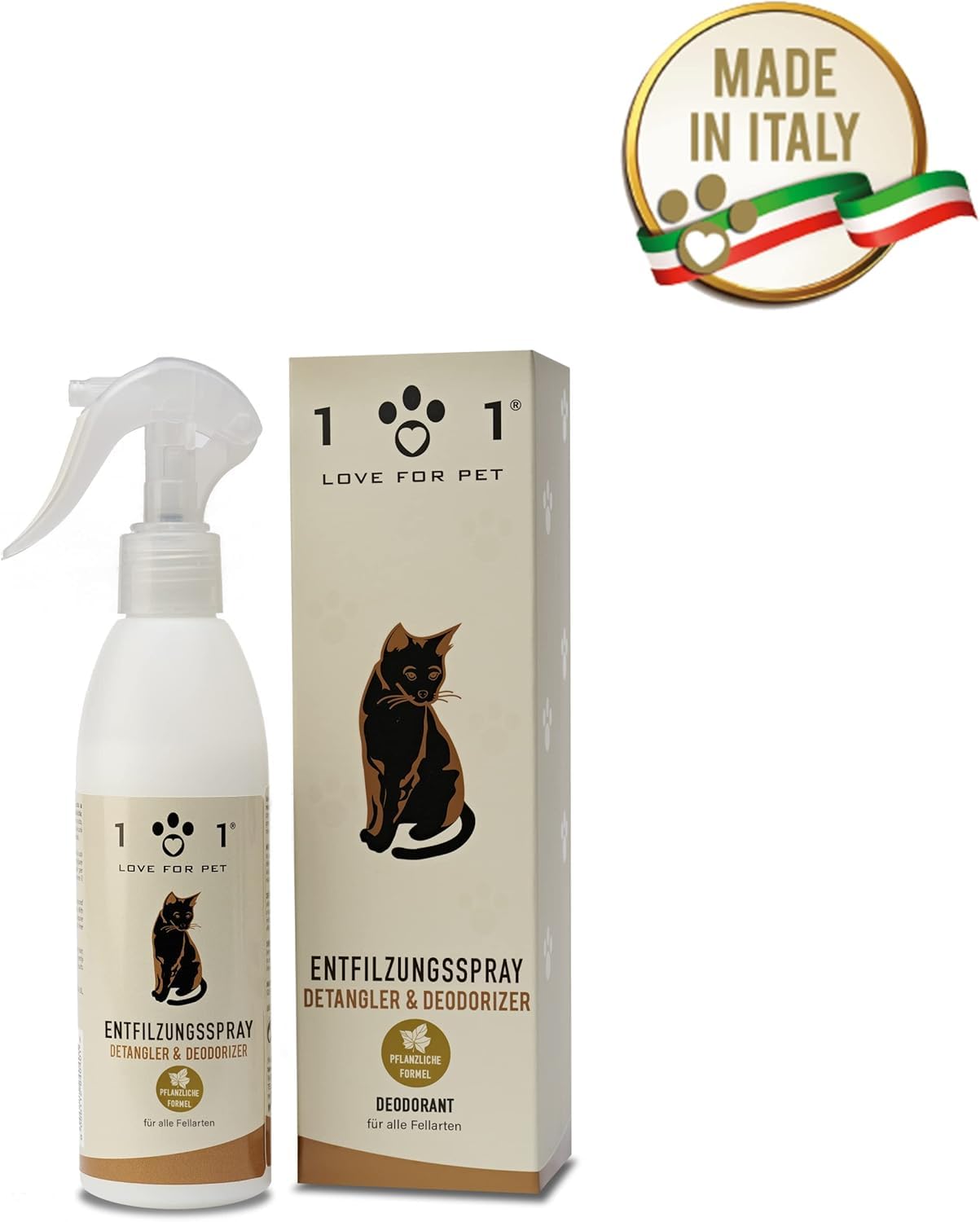 Entfilzungsspray Katze 250ml Natürliches für weiches & glänzendes Fell Deodorant ohne Ausspülen Fellpflege Katze & Katzenpflege, Für Filzplatten bei Katzen Entfernen alle Felltypen Made in Italy