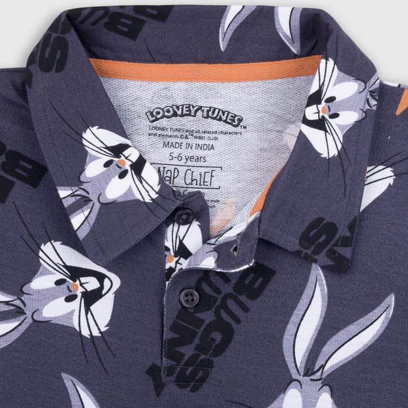 Image of Nap Chief Kids Cotton AOP Bugs Bunny Polo T-Shirt and Shorts Set for Boys & Girls for Casual Wear - (WB5064Y8 Grey 7-8 Years)