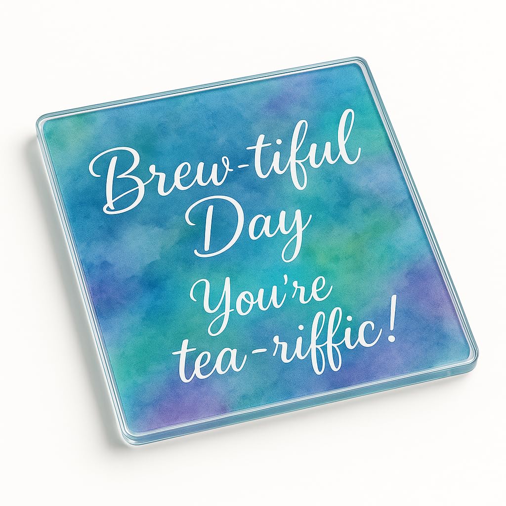 The Plum Penguin Aqua Whimsy Acrylic Coaster Gift With Watercolour Swirls Design - Office Decor For Colleague Secret Santa Surprise