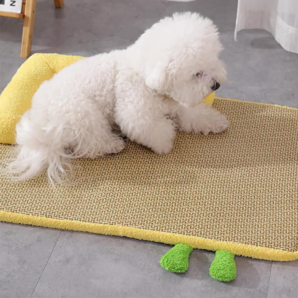 JIUSILIFE JIUSILIFE Summer Cooling Pet Mat, Rattan Pad Dog Bed, Square Cooling Mat, Pet ice Rattan nest, Dog Bed Summer Pad, Sleeping, for Large