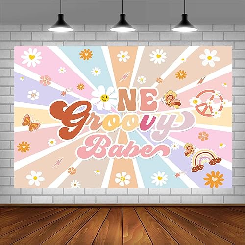 Miniatura 3 de Telón de fondo de feliz cumpleaños de 7 x 5 pies para niña, retro, bohemio, decoración de fiesta de primer cumpleaños, margarita, mariposa, floral,