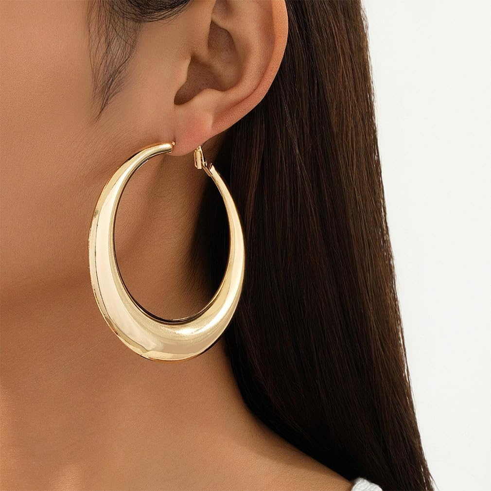 Chunky Gold Large Disco Hoop Earrings for Women Dainty Big Oversized Round Hoops Earring Thick Hypoallergenic Dangle Ear Jewelry Statement Accessories Gifts - Image 3