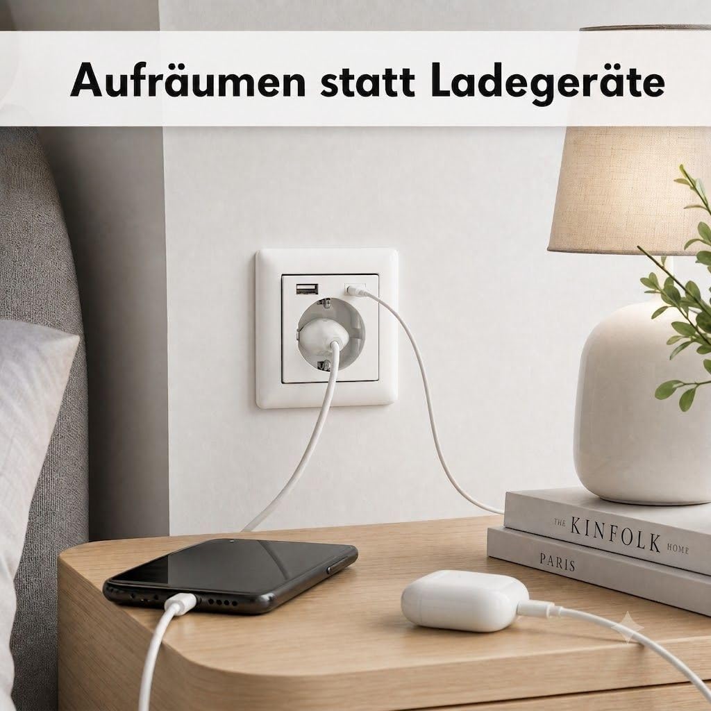 USB-Steckdose chargeMax unter Putz USB-A + USB-C mit Rahmen Ausführung 2USB, Tiefe nur 32mm, Set mit Abdeckung Busch Jaeger Balance Si alpinweiß glänzend