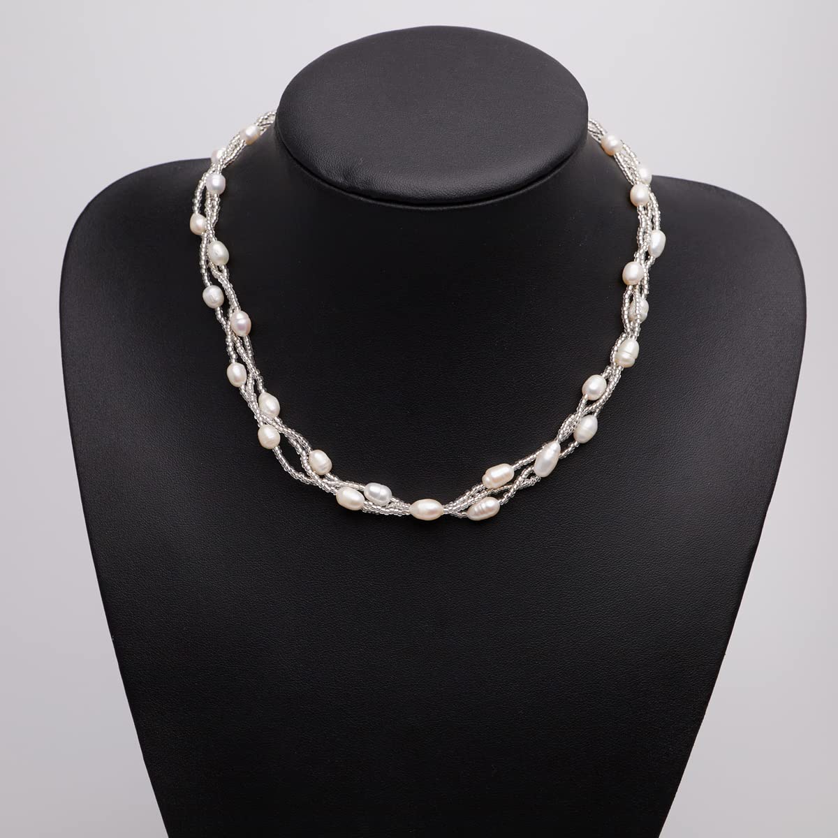Treasurebay Perlen-Schmuck Set, Halskette, Armband, Ohrringe, Süßwasserperlen, in schöner Schmuck Geschenk-Box, Weiß