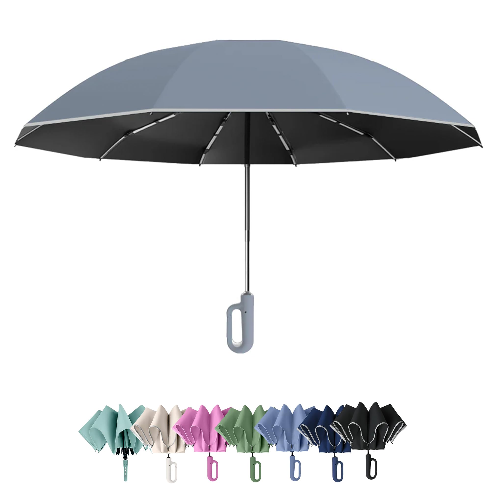 PRIME PICK Compact Travel Umbrella With Reflective Strip, Windproof & UV Protection Anti-Slip Handle Lightweight 95% UV Block for Men, Women & Kids Ideal for Rain & Sun Coverage,
