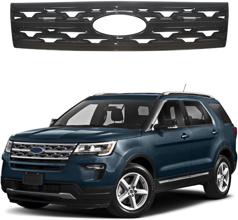 NINTE Grill Cover for 2018 2019 Ford Explorer Base/Limited/Platinum/Sport/XLT Sport Utility 4-Door - Painted Gloss Black Front Grille Covers（NOT the Replacement）