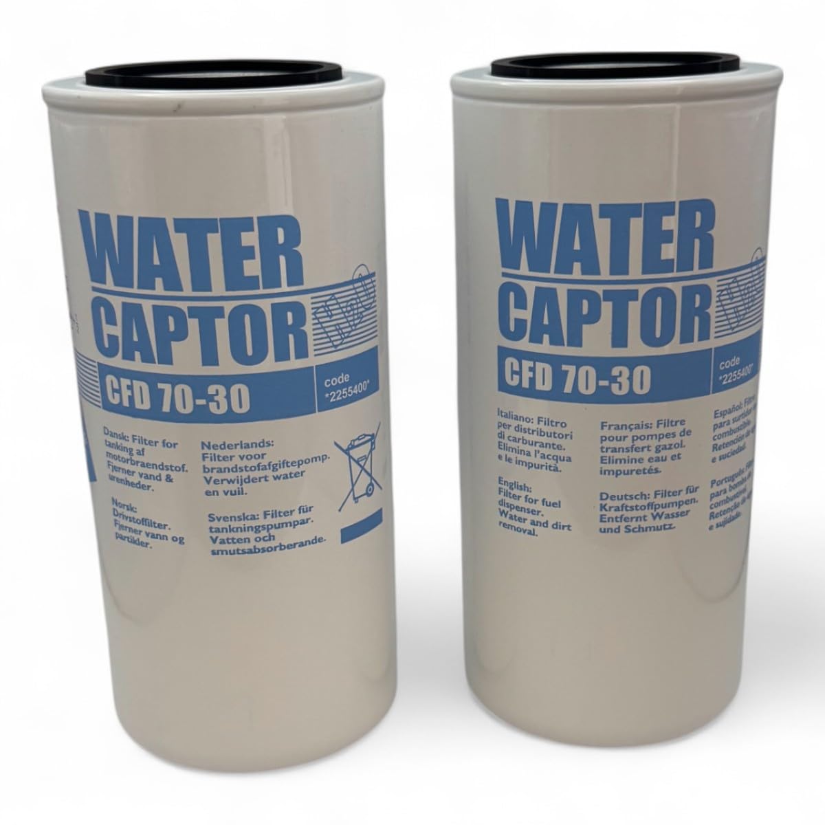 PIUSI 2x Filtro Cartuccia Ricambio Water Captor CFD 70-30 da 70 l/min - con Assorbimento Acqua per Gasolio – Attacco Standard 1”-12 UNF – Filtrazione Micron 30 | F0061101B