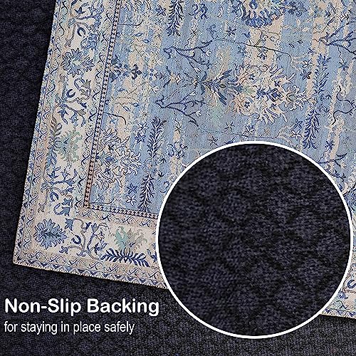 Adiva Rugs Machine Washable Area Rug With Non Slip Backing For Living Room, Bedroom, Bathroom, Kitchen, Printed Persian Vintage Home Decor, Floor Decoration Carpet Mat (Blue, 7'10" X 10') #TOP3