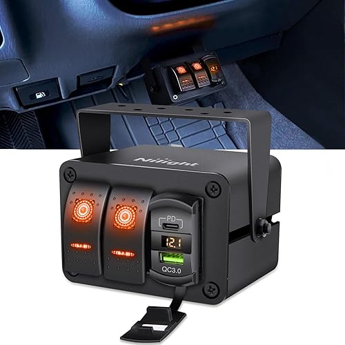 Miniatura 20 de Nilight Panel de interruptor basculante de 4 posiciones con cargador USB dual de 4.8 amperios, voltímetro, impermeable, 12 V, 24 V CC, calcomanías