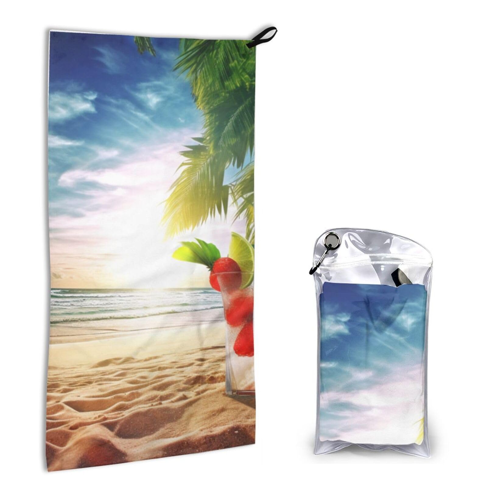 BWWHCCTI Quick Dry Hand Towel With Bag - Tropical Beach Printed Super Absorbent Face Cloth Microfiber Travel Sports Towels 40x80cm