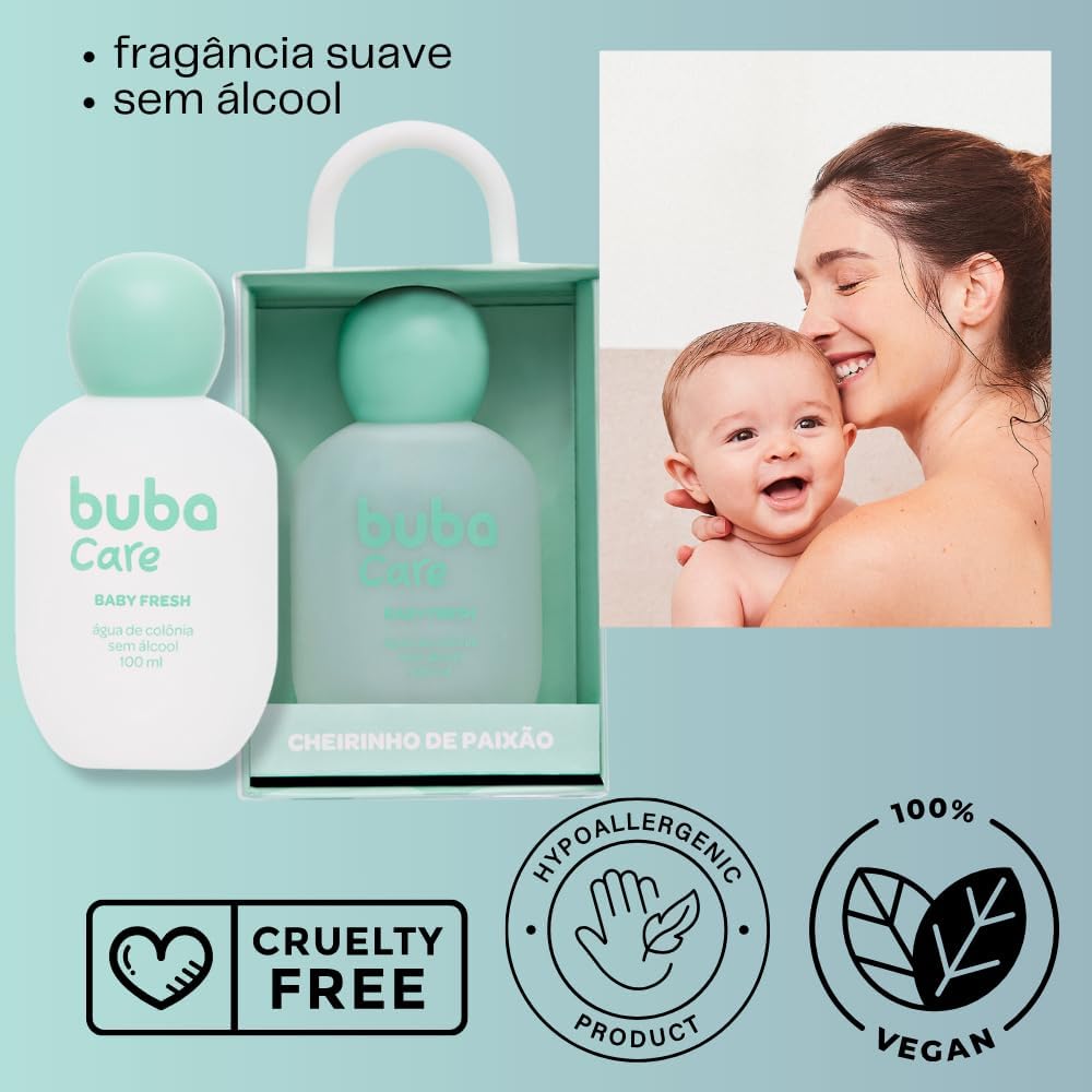 Kit Shampoo, Condicionador, Sabonete Líquido, Hidratante e água de colônia Bebê Criança Buba Care Kit Shampoo, Condicionador, Sabonete Líquido, Hidratante e água de colônia Bebê Criança Buba Care