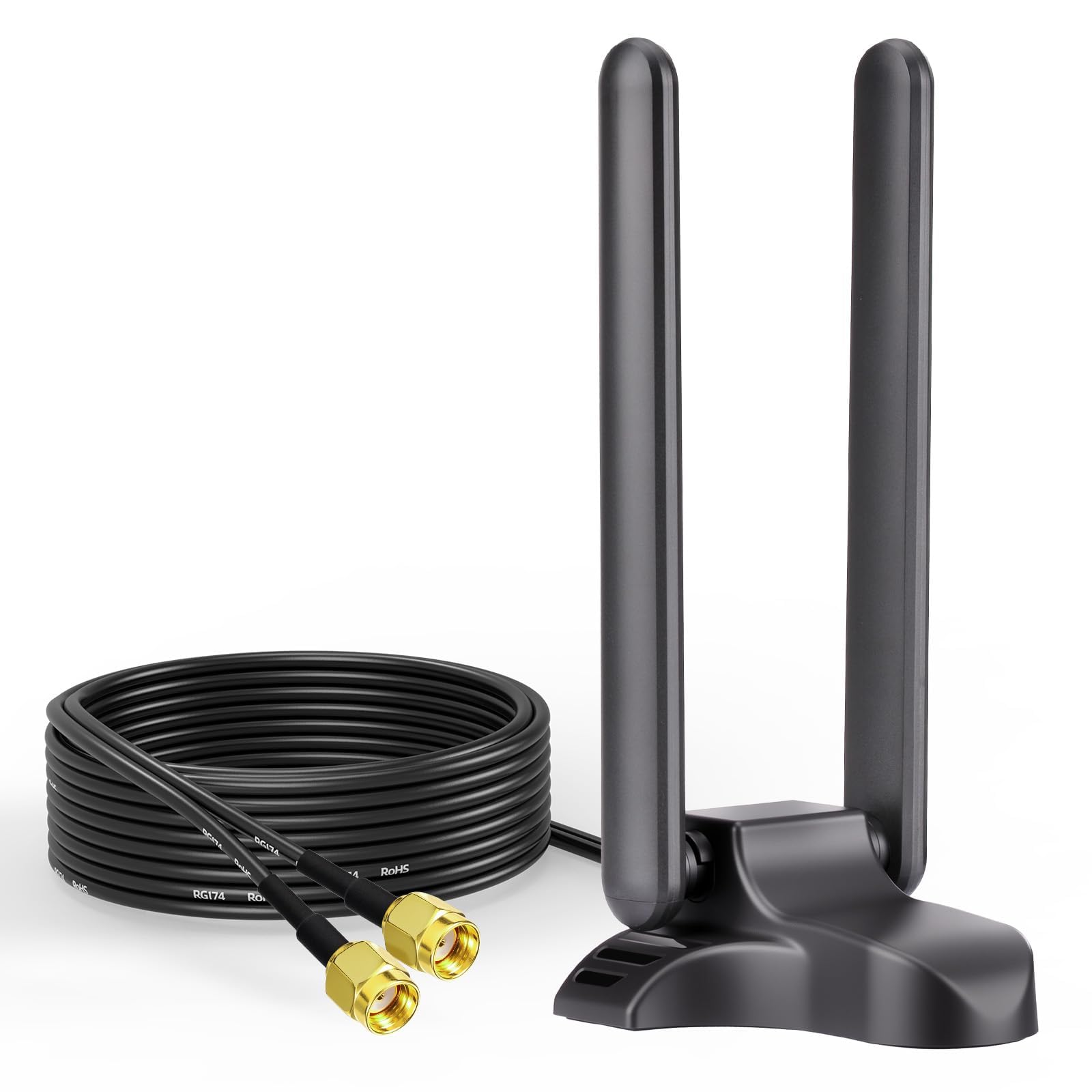 Bingfu Antenna WiFi 6E Base Magnetica, Antenna Tri-Banda 2.4/5.8/6 GHz 3 dBi RP-SMA con Cavo 2 m per Router Wi-Fi, Scheda di Rete Wireless PCIe, Adattatori USB, PC Desktop