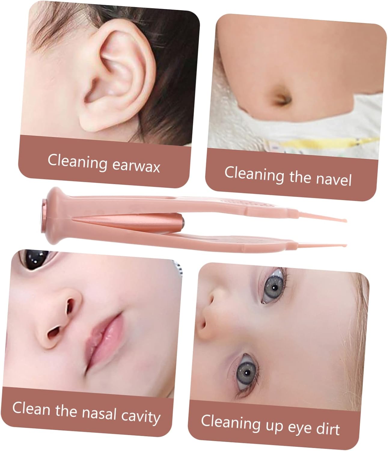 Nose Tweezer with LED Light Skid Handle for Nose Ear Navel Eye Cleaning Stainless Steel Silicone Pink Clip Safe