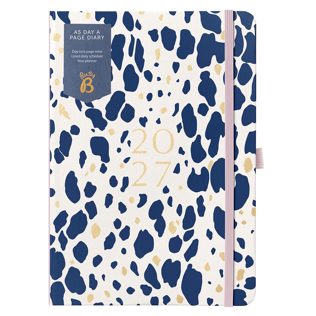 Busy B 2027 A5 Day-a-Page Diary - Navy Animal Spot - Gold Foil