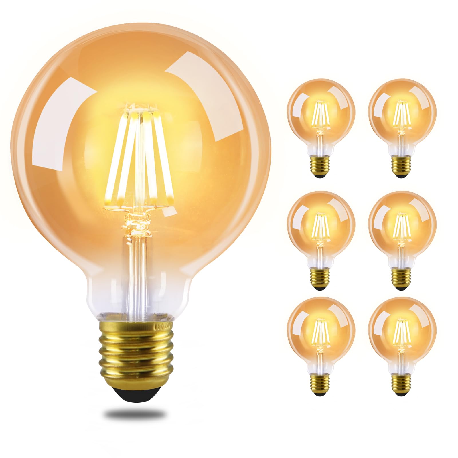 GBLY 6 pezzi LED E27 lampada vintage - G95 Edison lampadina 2700K 4W bianco caldo lampada a incandescenza filamento di vetro retrò lampada antica lampada a risparmio energetico per hotel