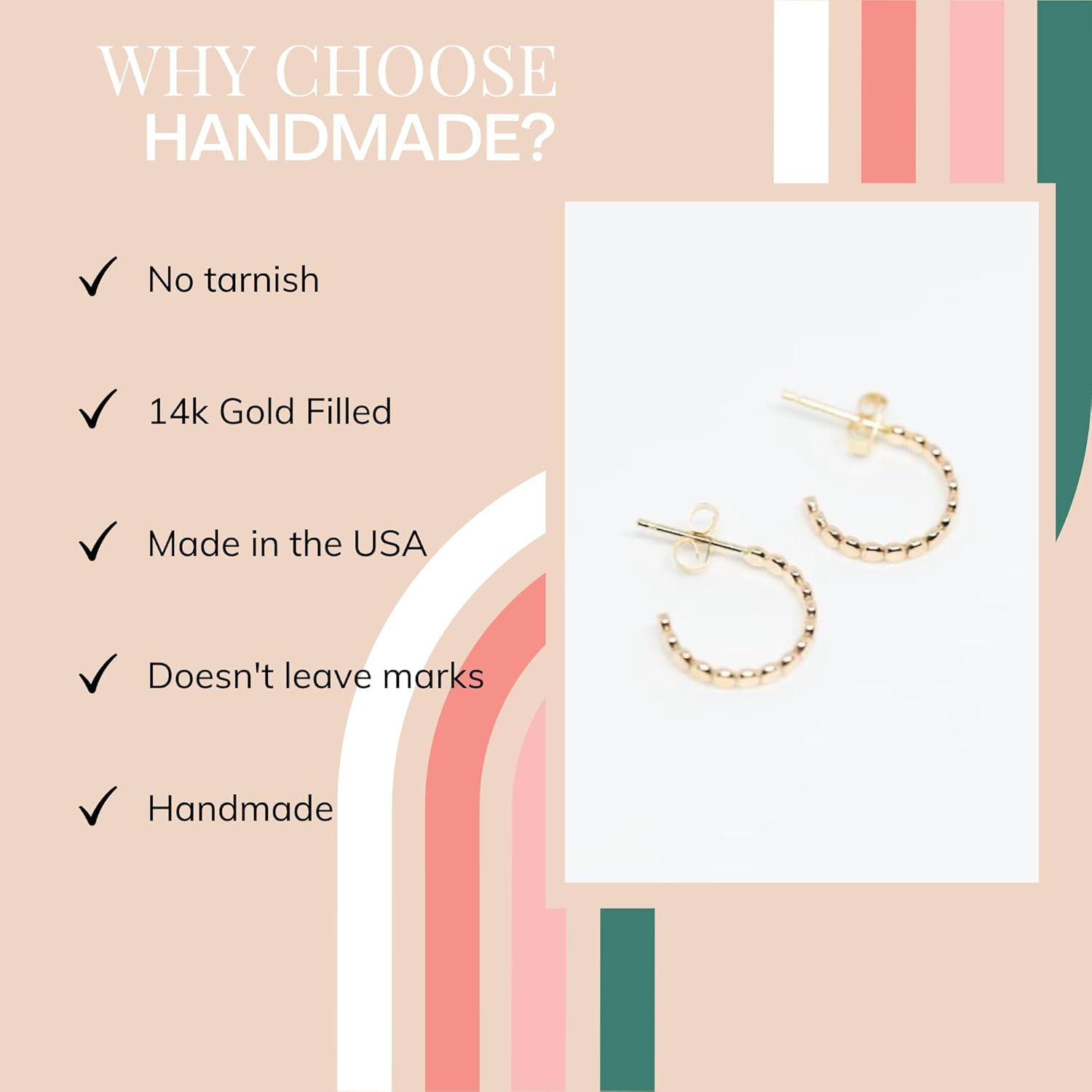 Handmade 14k Gold Filled Earring | Dainty Gold Jewelry | Gold-filled | Simple for Women | Non Tarnishing | Waterproof | Small Huggie Hoop | Handmade