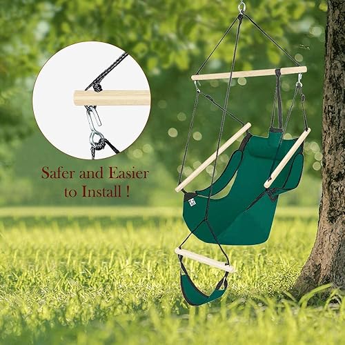 Miniatura 6 de Upgraded Unique Hammock Sky Chair, Air Deluxe Hanging Swing Seat with Rope Through The Bars Safer Relax with Drink Holder & Fuller Pillow Beech Wood
