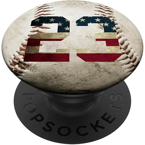 Baseball number 23 with American USA flag phone stand PopSockets PopGrip: Swappable Grip for Phones & Tablets PopSockets Standard PopGrip
