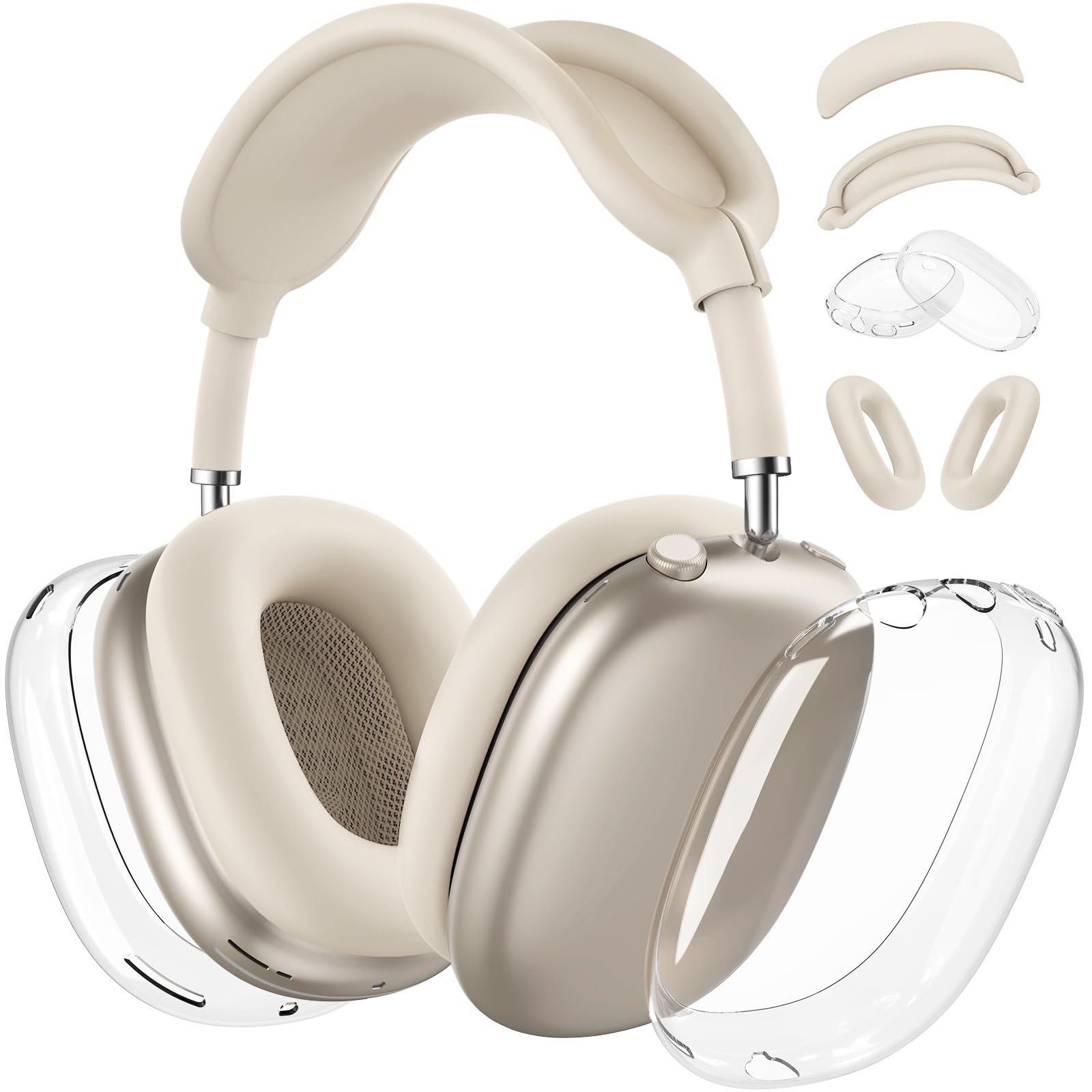 ?4 in 1?Protective Kit for AirPods Max Case Cover, Clear TPU Ear Cups Cover + Silicone Ear Pads Case + Headband Covers, Transparent Silicone Accessories for Apple AirPods Max USB-C (2024/2020), Stone