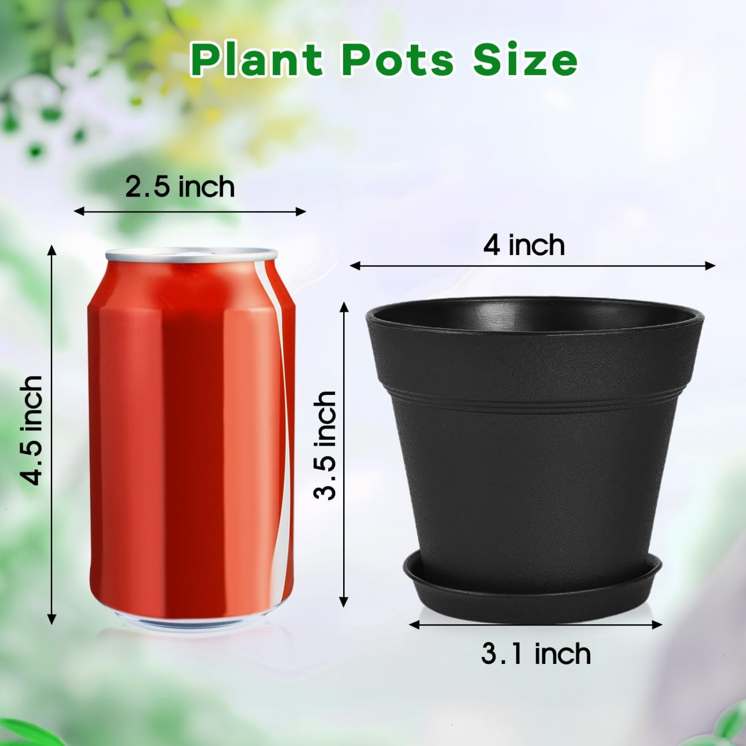 June Fox 60 Pack Small Plant Pots Indoor 4 Inch Plastic Planter with Drainage Holes and Saucers Premium Black Pots for Plants Bulk for Succulent, African Violets, Flowers, Seed Starting