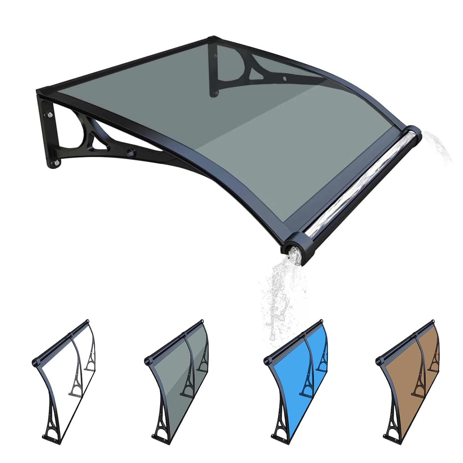 GJMSSMY Patio Door Awning Canopy24/48/60 Inch Exterior Cover for Front Door Rain Snow Sun & UV Protection Durable Polycarbonate for Balcony & Porch (Gray 60x100cm/24x40in)