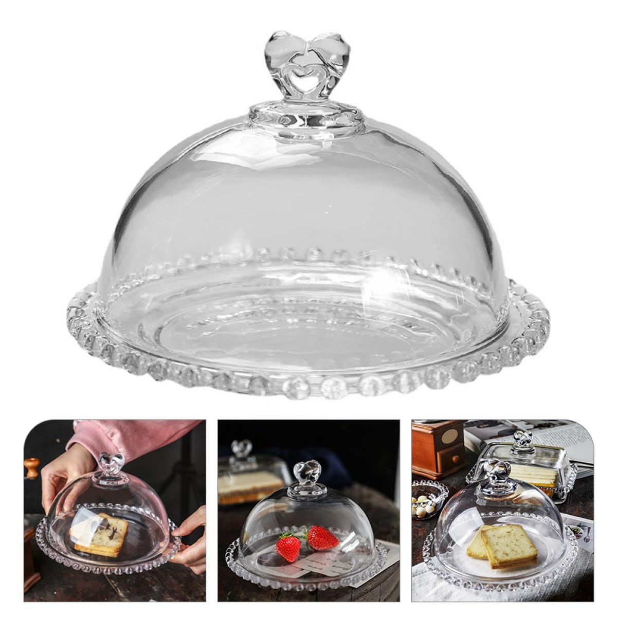 Bandeja de Vidrio para Servir con Cubierta de Cristal Transparente, Soporte para Pasteles y Cupcakes, Plato Redondo de 30 Cm para Postres y Exhibición en Fiestas