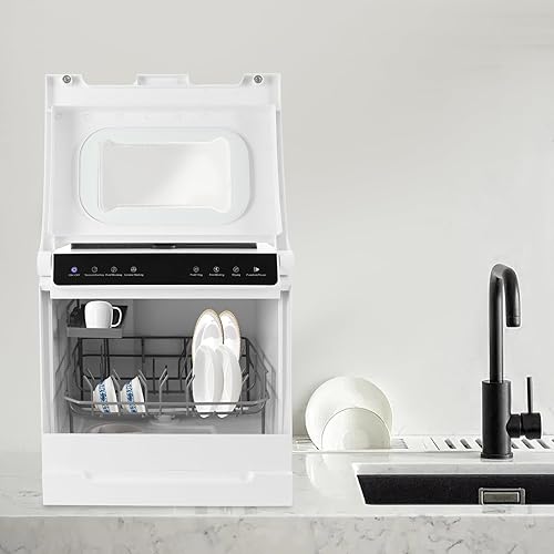 Miniatura 8 de Lavavajillas portátil para encimera, mini lavavajillas de 1100 W con 4 modos de limpieza, función de secado, pantalla táctil, manguera de entrada y