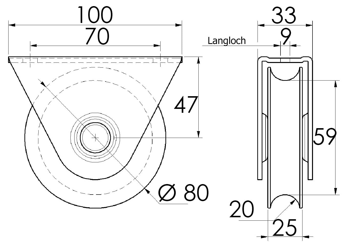 ATTAS Schiebetor Rolle 80x25 | Tragkraft 420 kg| doppelt gelagert | Stahl | 2 Stück – Bodenschiene, Laufrollen Schiebetür, Schiebetor Laufrollen Schiene, Schwerlastrollen, Torrolle Befestigung
