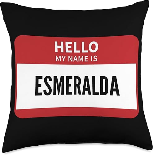 Esmeralda Name Tag, Hello My Name Is Esmeralda Throw Pillow, 18x18, Multicolor
