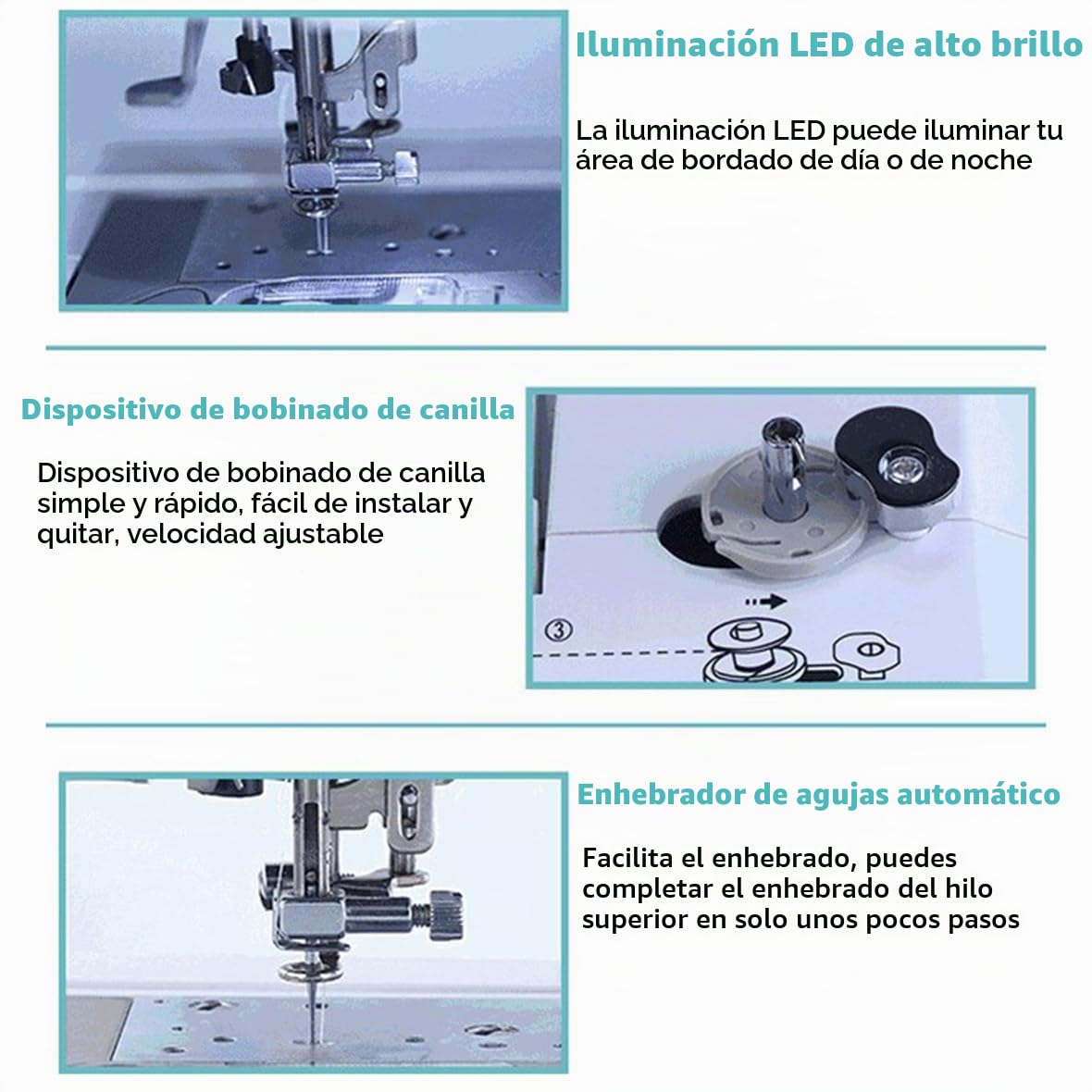 Máquina de bordar eléctrica con 158 diseños integrados, pantalla táctil LCD y 210 letras. Costura fácil con zona de bordado de 4 x 9,2 cm