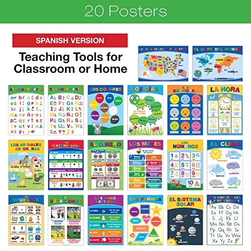 20 grandes pôsteres educativos infantis (41,91 x 30,48 cm em inglês e espanhol) – GPP-0046, Multicol