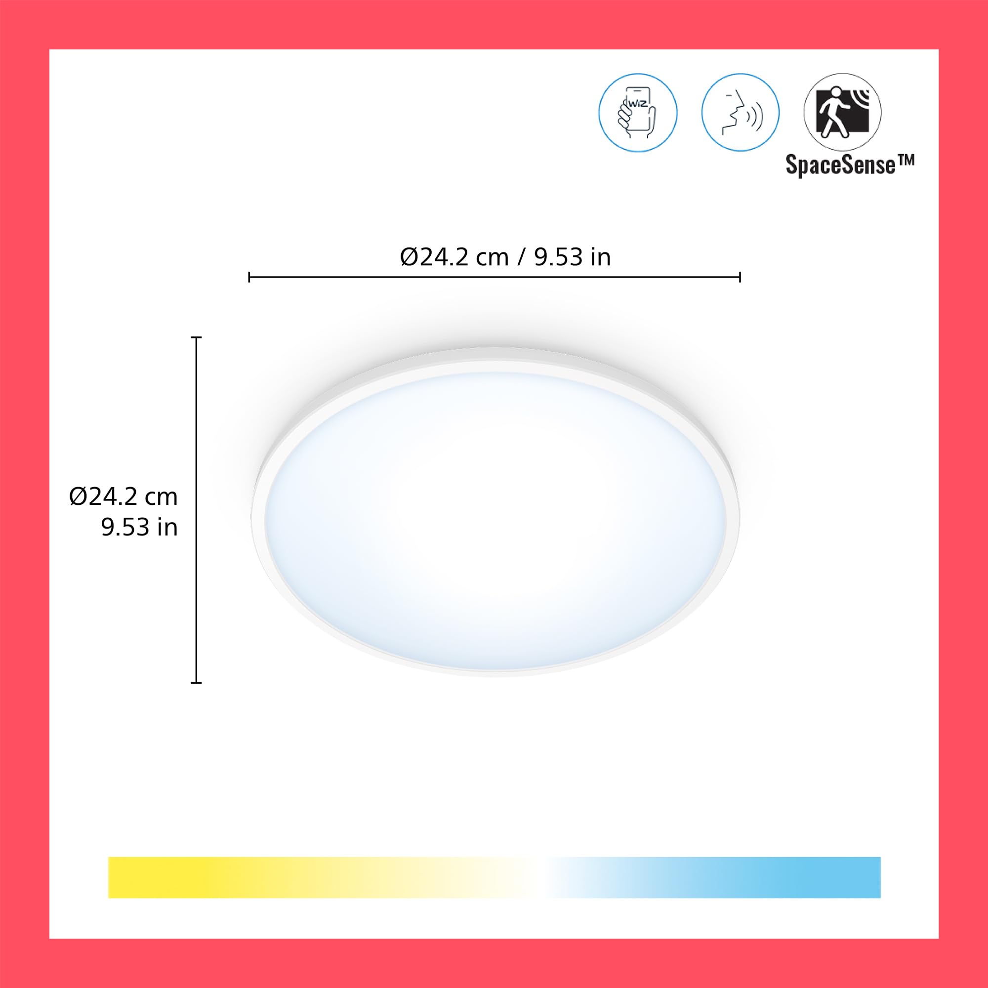 WiZ Tunable White Superslim Deckenleuchte (1.300 lm), Ø242 mm, LED Leuchte mit warm- bis kaltweißem dimmbarem Licht, smarte Lichtsteuerung über WLAN per Stimme/App, weiß