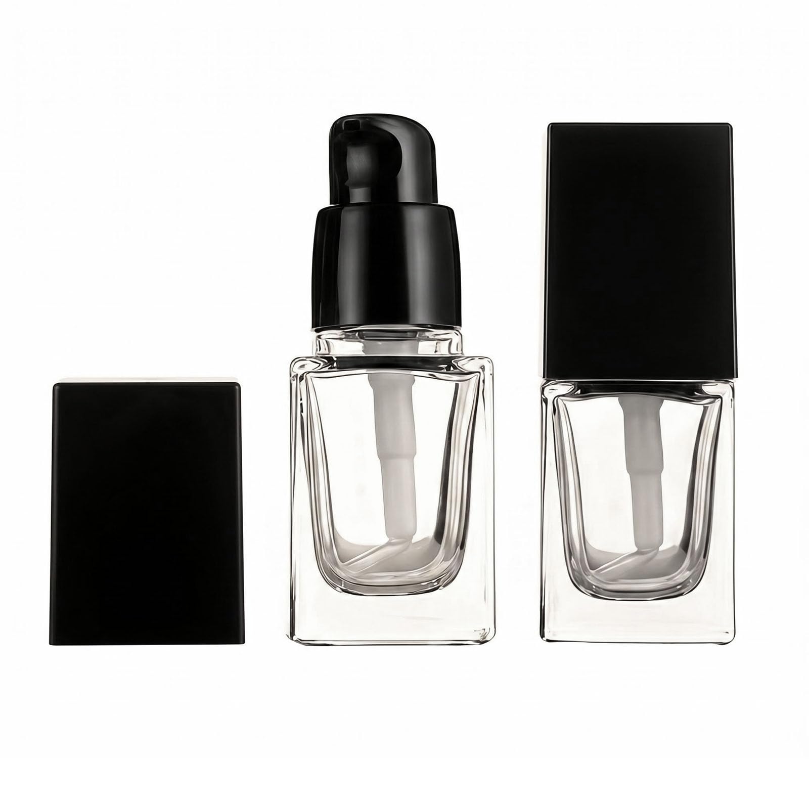 2Pcs 15ml Empty Square Clear Glass Bottles with Black Pump Refillable Cosmetic Containers for Foundation Lotion Serum Travel Size