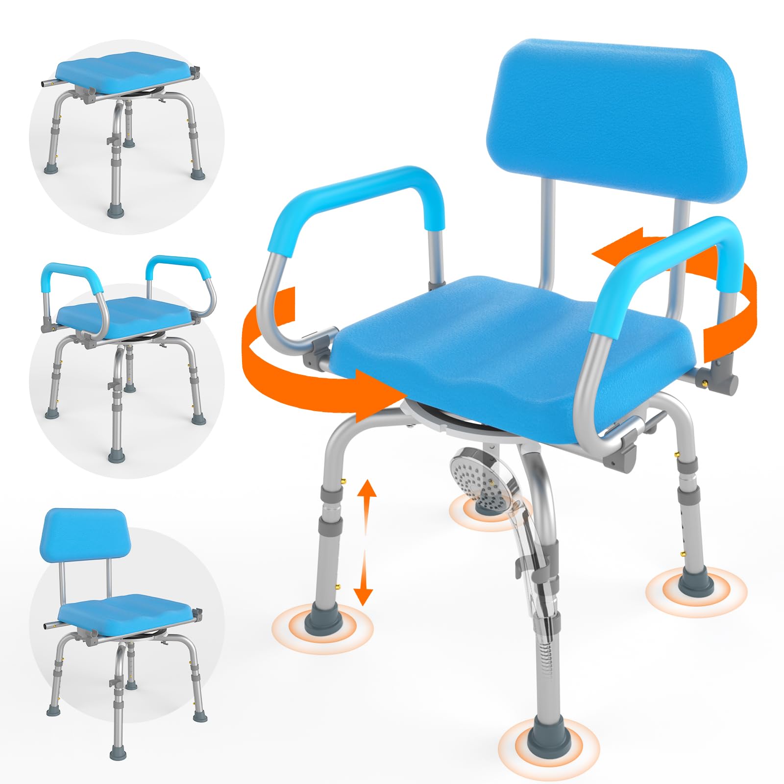 FSA/HSA Eligible Vnsod 360° Swivel Shower Chair for Inside Shower, Bath Chair for Elderly and Disabled, Adjustable Height and Padded Shower Seat with