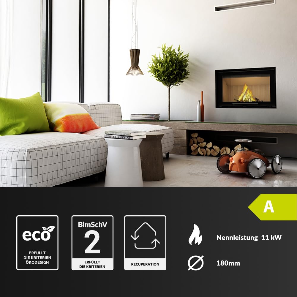KRATKI Zibi 12 Holzkamin mit Lufteinlass Einsatz BImSchV 2 konform 11 kWThermischer Wirkungsgrad 80% Stahl mit Thermotec Guillotine-Innentür
