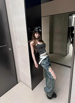 Amazon | [WANSHIX] 異素材切替 チュール デニムパンツ