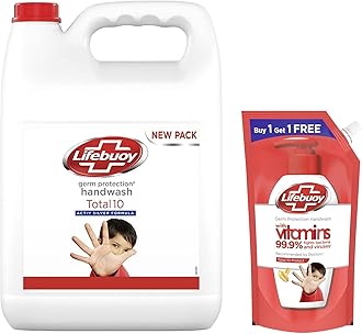 Lifebuoy Germ Protection Total PRO Plus Liquid Handwash Refill Canister, 5L & Lifebuoy Total 10 Germ Protection Liquid Handwash Refill Pack, 725ml (1+1 Free Combo)