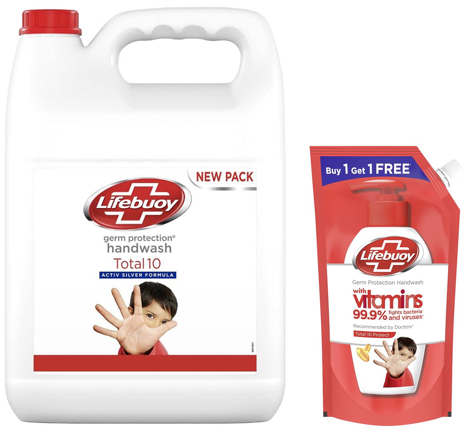 Lifebuoy Germ Protection Total PRO Plus Liquid Handwash Refill Canister, 5L & Lifebuoy Total 10 Germ Protection Liquid Handwash Refill Pack, 725ml (1+1 Free Combo)