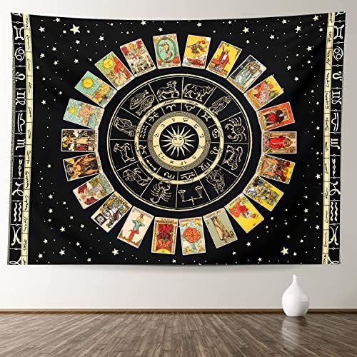 XGXL Tapestry Tarot Zodiac Tapestry - Astrology Tapestry for Bedroom Aesthetic Blanket Black Constallation Tapestry Manta De Tarot College Dorm Room Decor Psychic Tablecloth