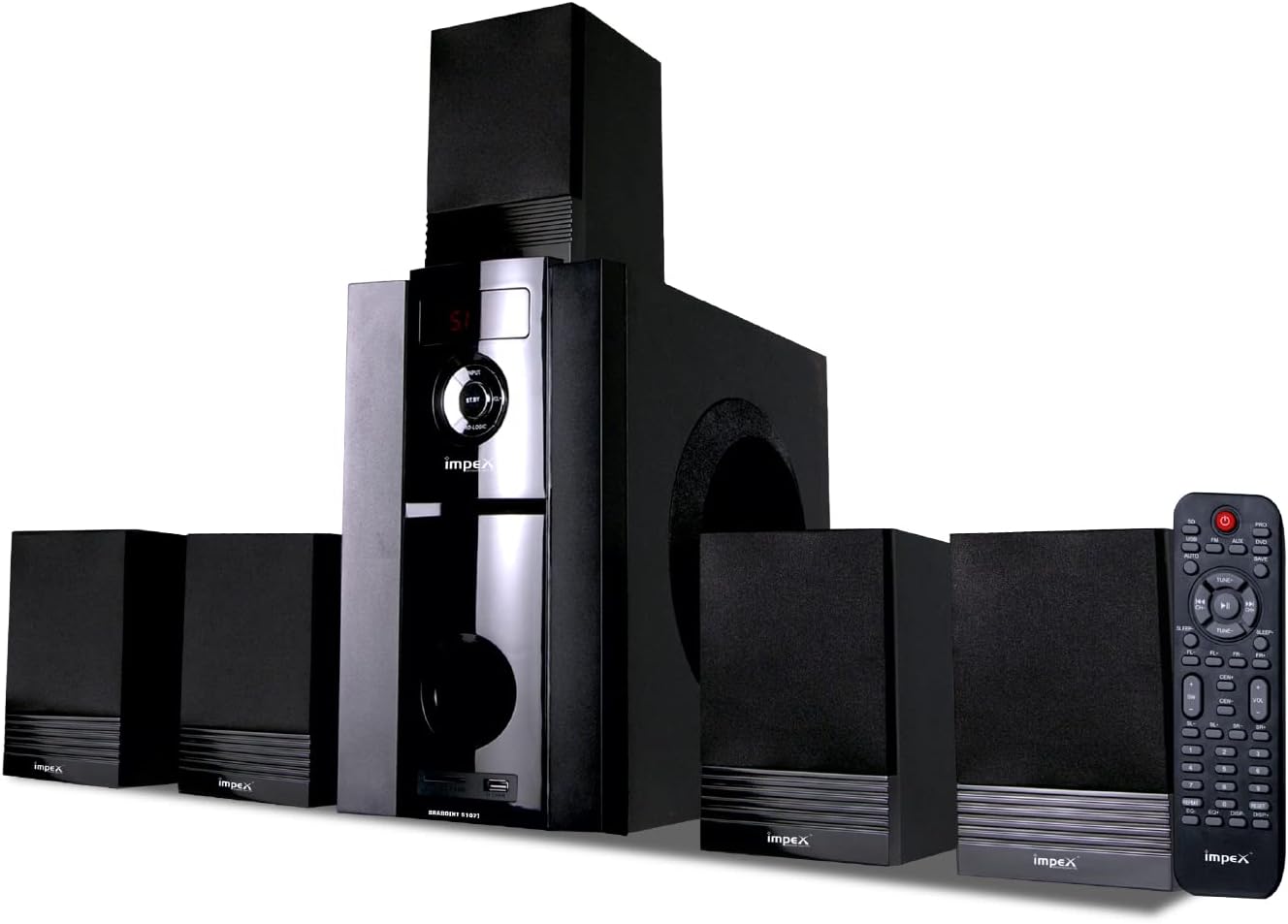 Impex HT 5107 45 Watts 5.1 Channel Multimedia Speaker System with USB/SD/MMC Card/Bluetooth/FM Radio & Remote Function, Black