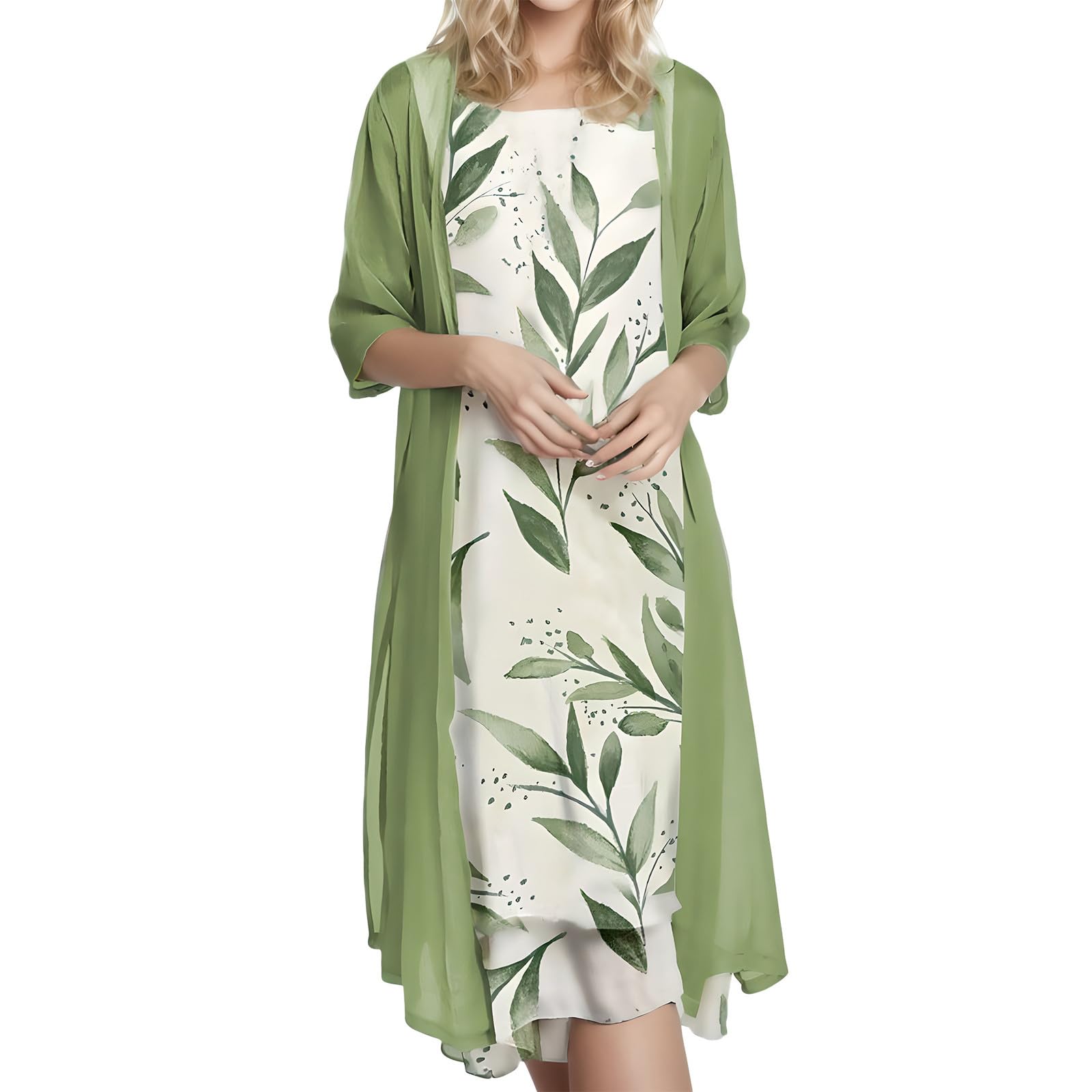 Chiffonkleid Set Damen: Festlich Abendkleid+Chiffon Strickjacke, Elegant Lang Sommer Brautkleider Zweiteiliges Schicke Knielang Sommerkleider Anzug Große Größen Cocktailkleid Strandkleid