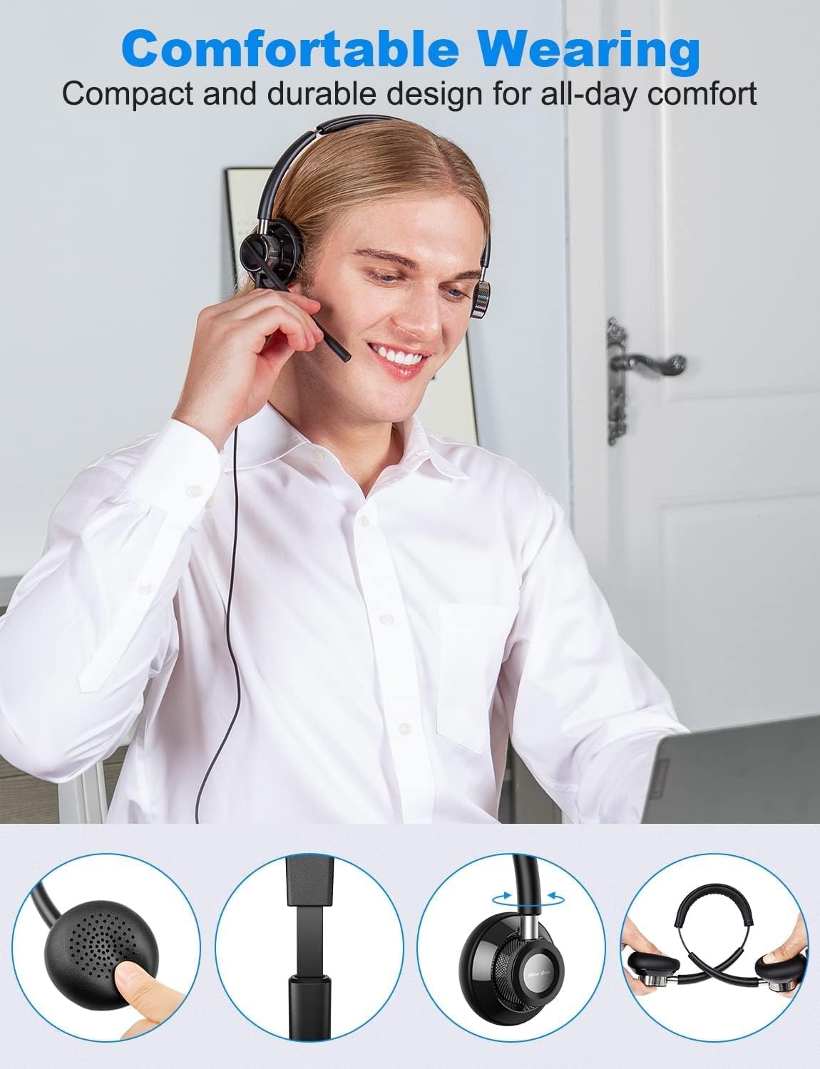 Cuffie PC New Bee Computer Headset con microfono Business Headset USB Type-C 3.5 mm per Call Center Office Telefonconferenze Skype Chat Webinar Presentazioni online