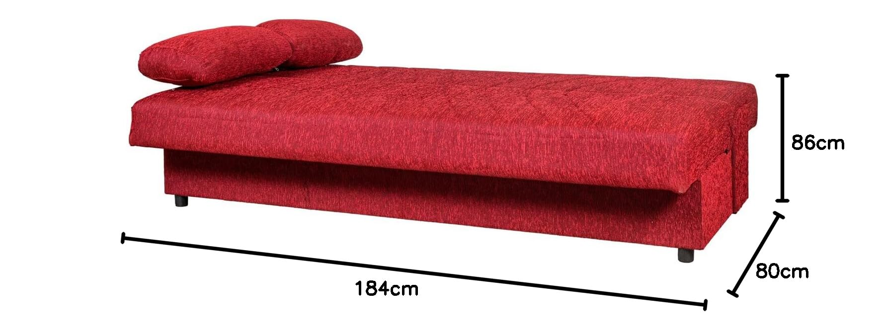 Arredo Stock Divano letto 3 posti in tessuto con cassettone contenitore, 184x80x86 (Rosso)