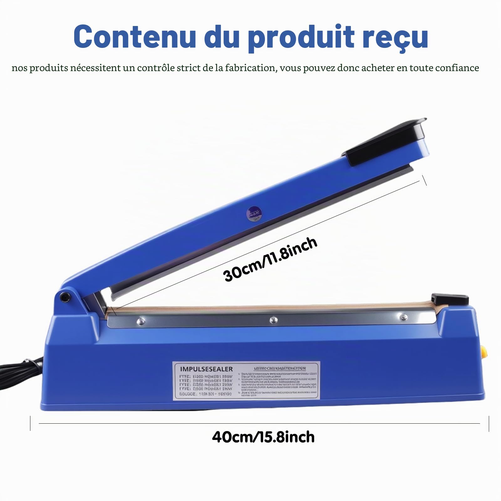 300mm scelleuse thermique, 40.2 * 8 * 11.5cm Machine à sceller à chaud, Machine d'étanchéité en Plastique pour Sacs en Plastique, Sacs en Aluminium, Sacs en Papier Kraft, Bleu