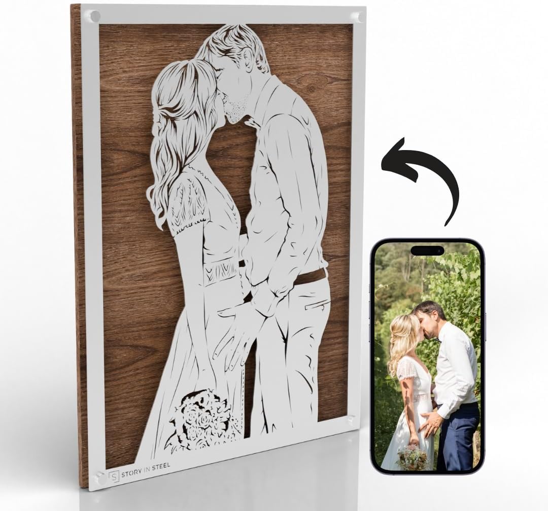 Story in Steel Wedding Anniversary Metal Portrait - Personalized Gifts for Women, Wife, Her, Him, Men, Husband, Grandma, Great Customized Gift With Your Own Photo, Custom Metal 3D Picture Wedding