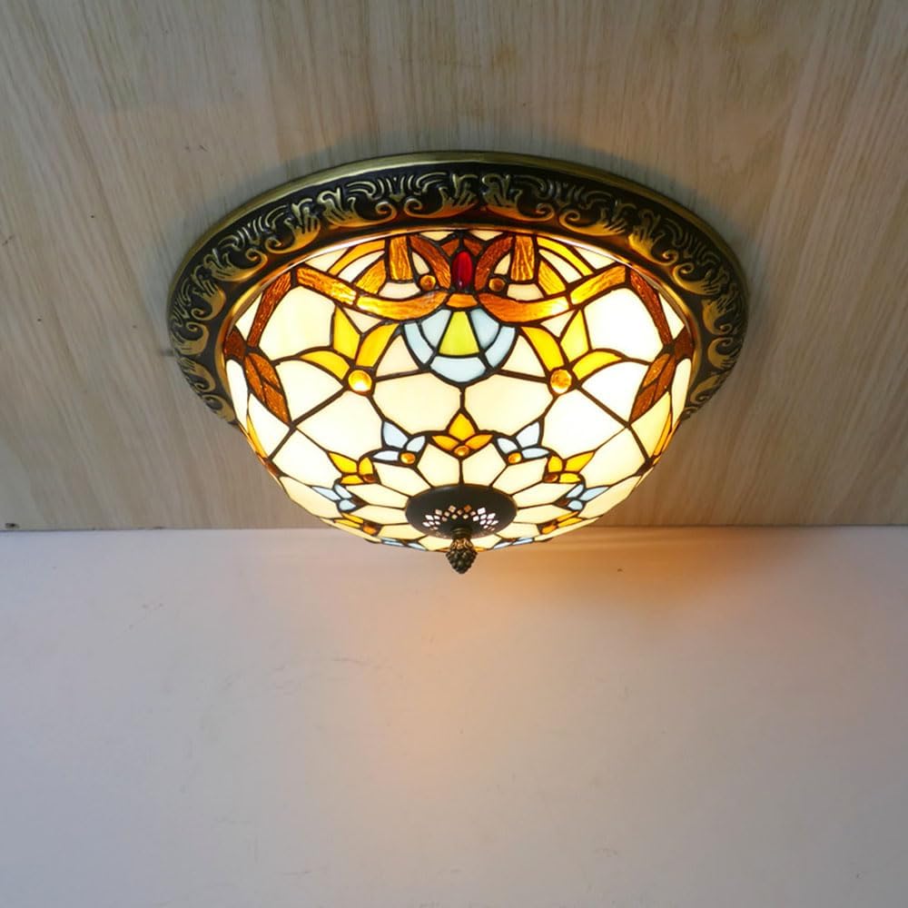 Tiffany Vintage K che Lampe Deckenleuchte Glass Barock Wohnzimmer Deckenlampe E27 f r Bar Flur Schlafzimmer Badezimmer Esszimmer Arbeitszimmer Retro Beleuchtung 40cm [Energieklasse E]